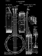 Kép betöltése a galériamegjelenítőbe: Banjo, vintage, industrial stílusú poszter 1914-es amerikai szabadalmi rajza alapján