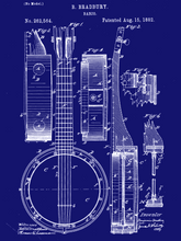 Kép betöltése a galériamegjelenítőbe: Banjo, vintage, industrial stílusú poszter 1914-es amerikai szabadalmi rajza alapján