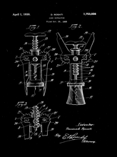 Kép betöltése a galériamegjelenítőbe: Dugóhúzó, vintage, industrial stílusú poszter 1930-as amerikai szabadalmi rajz alapján
