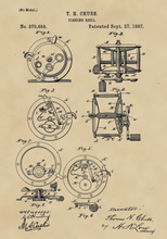 Kép betöltése a galériamegjelenítőbe: Horgász orsó, 1887, vintage stílusú poszter