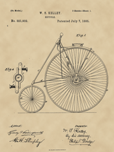 Kép betöltése a galériamegjelenítőbe: Kerékpár, vintage, industrial stílusú poszter, 1885-ös amerikai szabadalmi rajza alapján