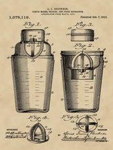 Kép betöltése a galériamegjelenítőbe: Koktél shaker, vintage, industrial stílusú poszter, 1913-as amerikai szabadalmi rajza alapján