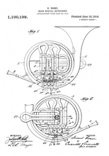 Kép betöltése a galériamegjelenítőbe: Kürt, vintage, industrial stílusú poszter, 1904-ös amerikai szabadalmi rajz alapján