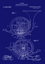 Kép betöltése a galériamegjelenítőbe: Kürt, vintage, industrial stílusú poszter, 1904-ös amerikai szabadalmi rajz alapján