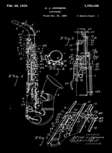 Kép betöltése a galériamegjelenítőbe: Szaxofon, vintage, industrial stílusú poszter 1926-os amerikai szabadalmi rajz alapján