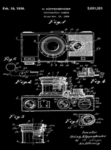 Kép betöltése a galériamegjelenítőbe: Fényképezőgép, vintage, industrial stílusú poszter, 1936-os amerikai szabadalmi rajz alapján