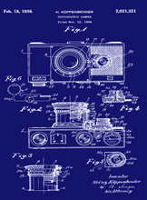 Kép betöltése a galériamegjelenítőbe: Fényképezőgép, vintage, industrial stílusú poszter, 1936-os amerikai szabadalmi rajz alapján