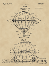 Kép betöltése a galériamegjelenítőbe: Légballon, vintage, industrial stílusú poszter, 1925-ös amerikai szabadalmi rajz alapján