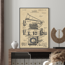 Kép betöltése a galériamegjelenítőbe: Fonográf, gramofon, vintage stílusú poszter
