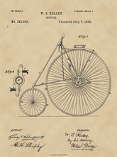 Kép betöltése a galériamegjelenítőbe: Kerékpár, vintage, industrial stílusú poszter, 1885-ös amerikai szabadalmi rajza alapján
