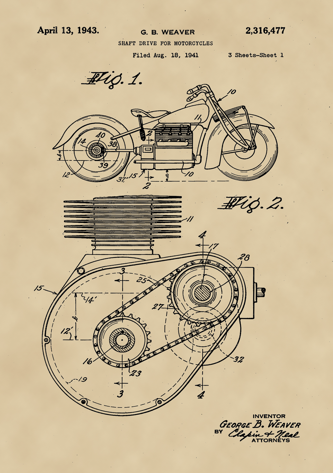 Motor, vintage stílusú poszter 1943