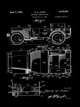 Kép betöltése a galériamegjelenítőbe: Katonai terepjáró, vintage, industrial stílusú poszter, 1942-es amerikai szabadalmi rajz alapján
