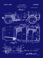 Kép betöltése a galériamegjelenítőbe: Katonai terepjáró, vintage, industrial stílusú poszter, 1942-es amerikai szabadalmi rajz alapján
