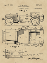 Kép betöltése a galériamegjelenítőbe: Katonai terepjáró, vintage, industrial stílusú poszter, 1942-es amerikai szabadalmi rajz alapján
