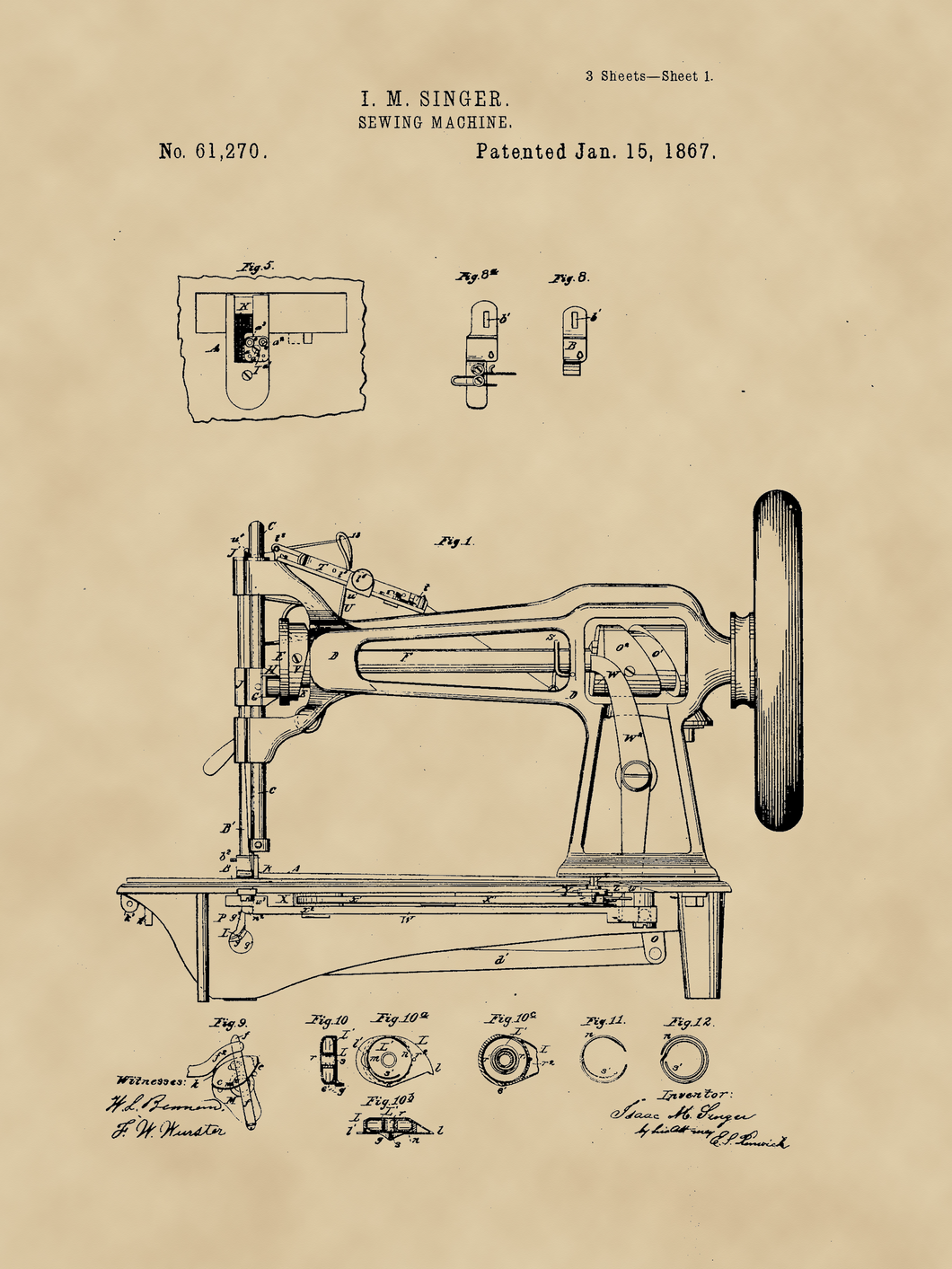Varrógép, Singer, vintage stílusú poszter