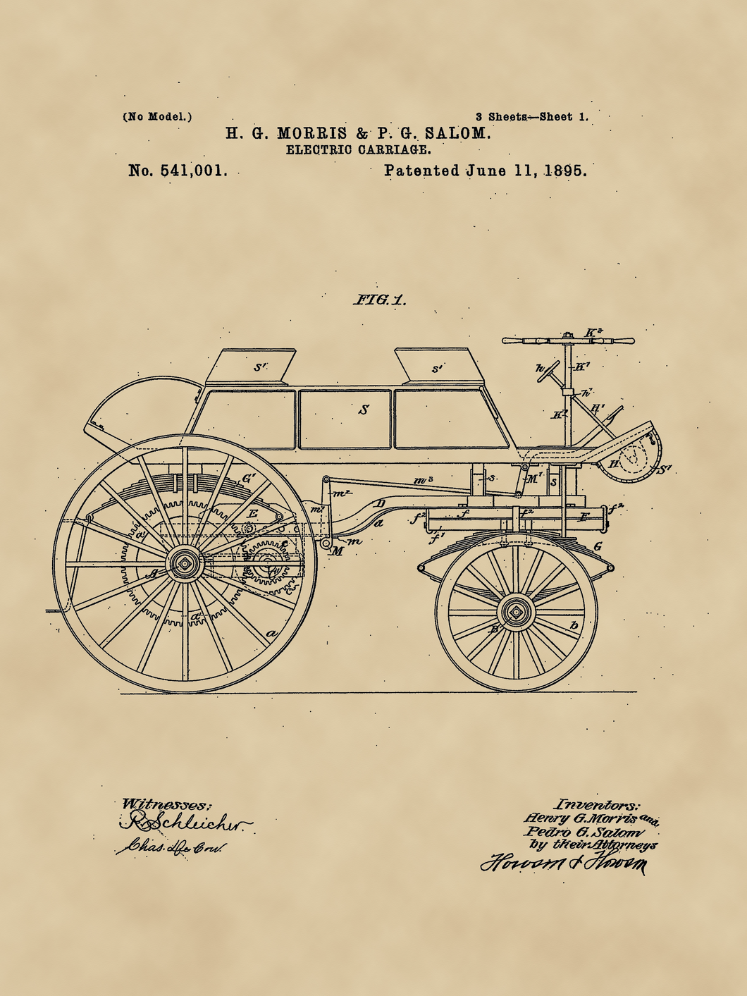Elektromos autó, 1895 vintage stílusú poszter