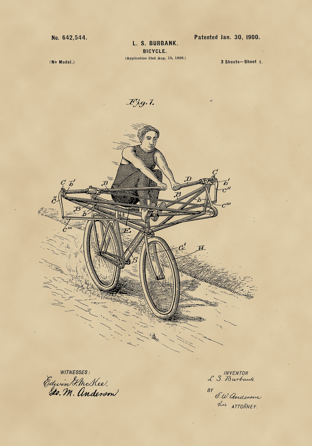 Evezős-bicikli, vintage stílusú poszter