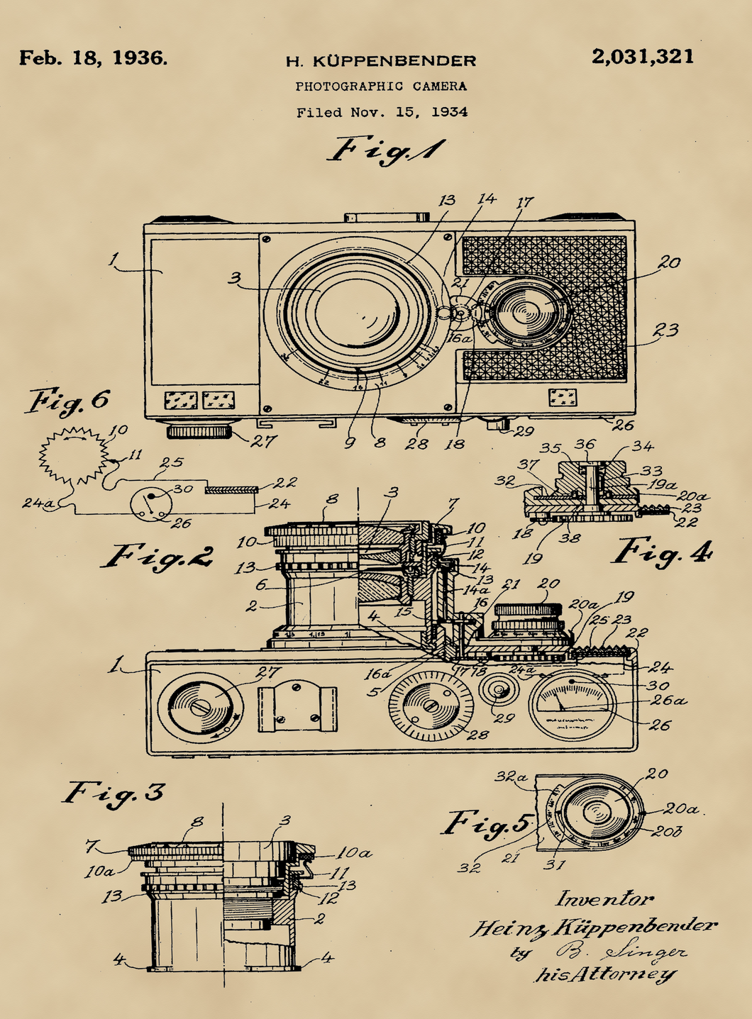 Fényképezőgép, vintage, industrial stílusú poszter, 1936-os amerikai szabadalmi rajz alapján
