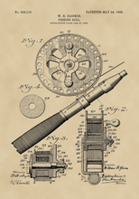 Kép betöltése a galériamegjelenítőbe: Horgászbot, orsó, 1906, vintage stílusú poszter
