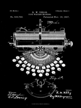 Kép betöltése a galériamegjelenítőbe: Írógép, vintage, industrial stílusú poszter, 1897-es amerikai szabadalmi rajz alapján
