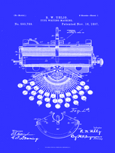 Kép betöltése a galériamegjelenítőbe: Írógép, vintage, industrial stílusú poszter, 1897-es amerikai szabadalmi rajz alapján
