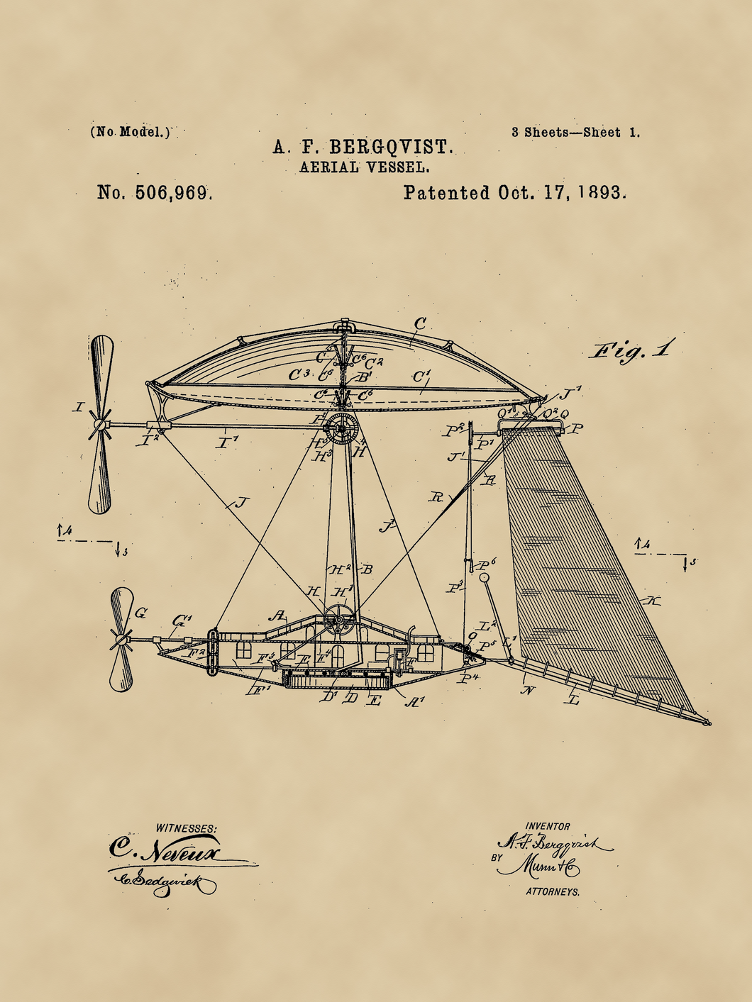 Repülő szerkezet, 1893, vintage stílusú poszter