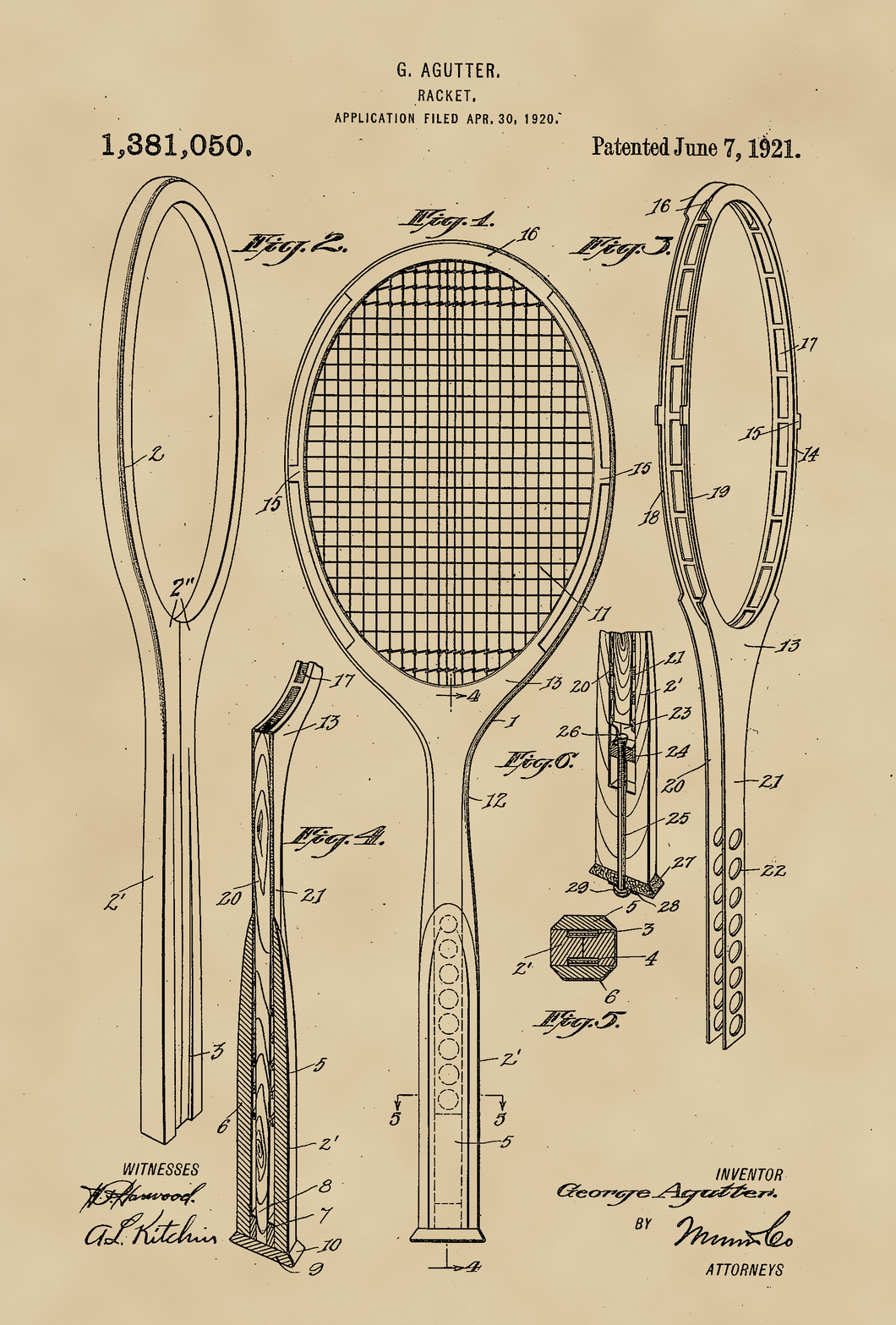 Teniszütő, 1921, vintage stílusú poszter