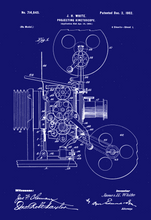 Kép betöltése a galériamegjelenítőbe: Vetítőgép, kinetoszkóp, vintage, industrial stílusú poszter, 1902-es amerikai szabadalmi rajza alapján
