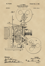 Kép betöltése a galériamegjelenítőbe: Vetítőgép, kinetoszkóp, vintage, industrial stílusú poszter, 1902-es amerikai szabadalmi rajza alapján
